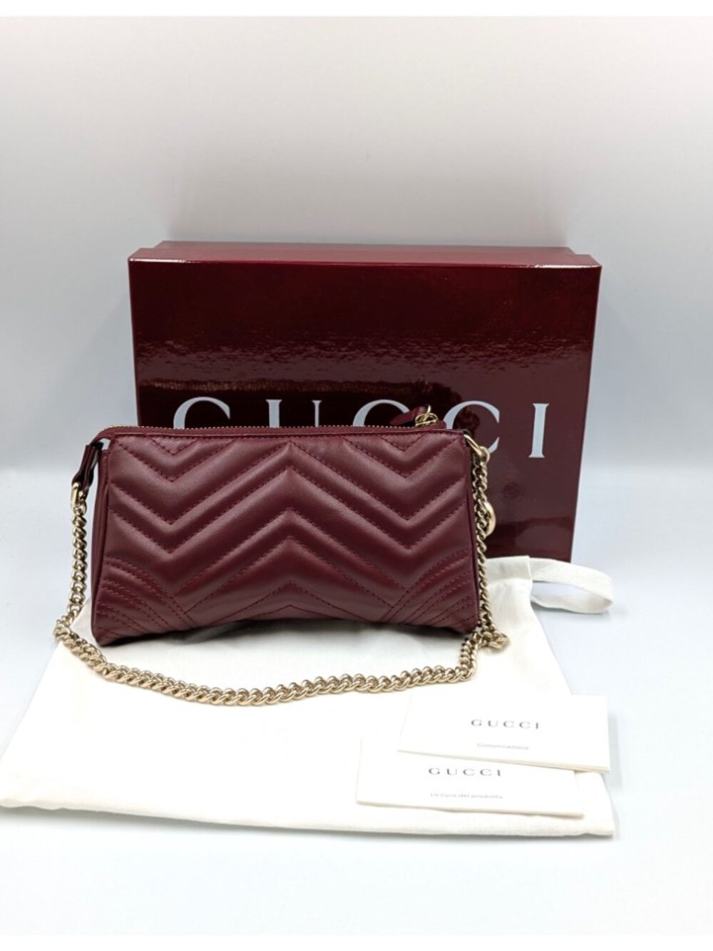 Gucci GG Marmont Matelassé Calfskin Small Chain Bag Rosso Ancora 847589 - Picture 10 of 11